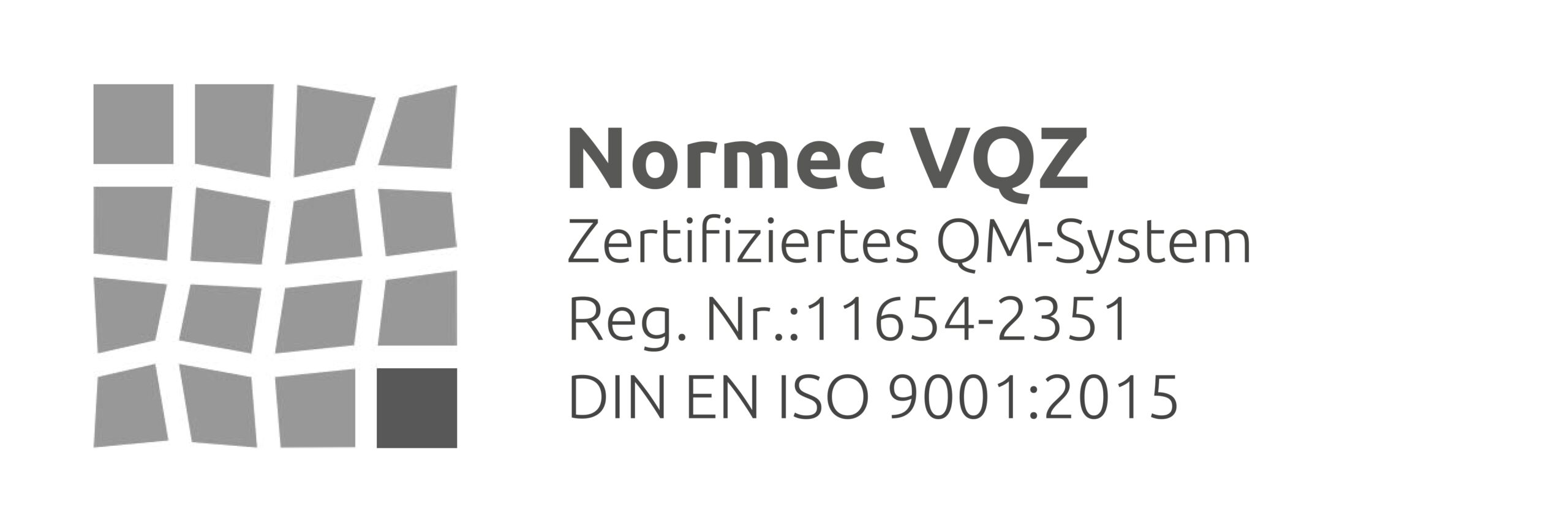 Zertifizierungslogo ISO 9001 Normec VQZ sw Zertifizierungslogo ISO 9001 Normec VQZ sw